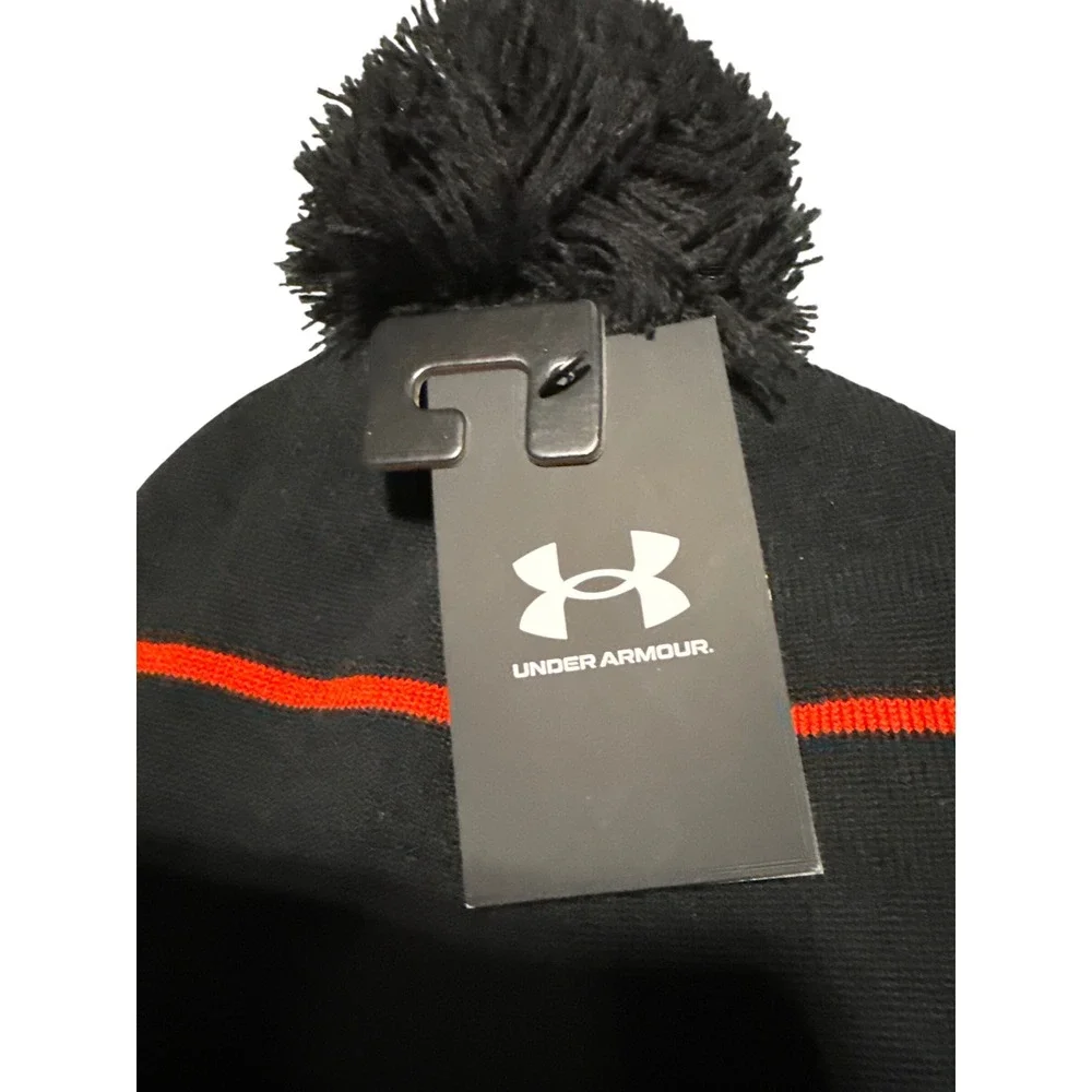 Under Armour Maryland Terrapins Pom Beanie Hat Black Red Knit One Size NWT